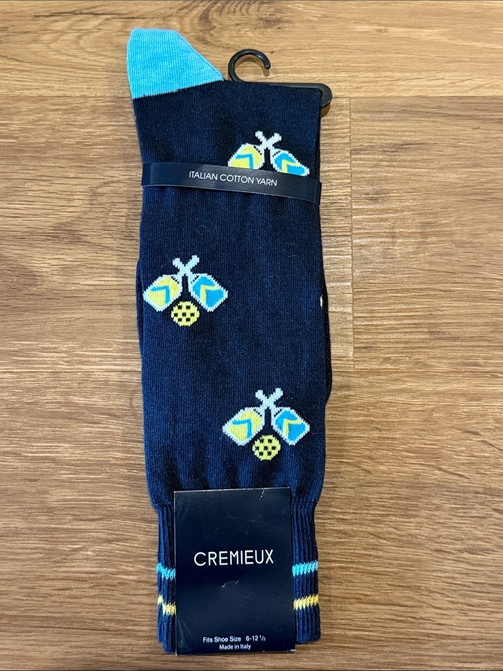 Daniel Cremieux Navy Socks with Aqua and Yellow Bee Motif